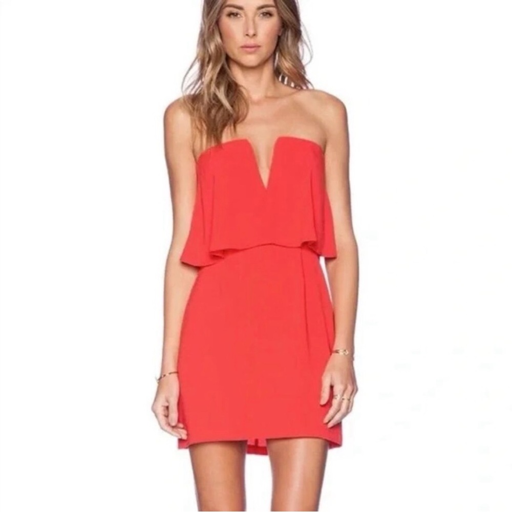 BCBG Strapless Red V-Notch Mini Dress